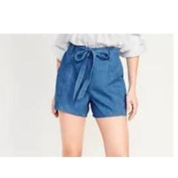 Old Navy Chambray Sz XL High Waist Shorts Tie Waist 100% Cotton New - Picture 4 of 6